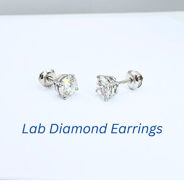 Valentine 1.20ct Lab Grown Diamond D/E/VVS CVD 4-prongs Studs Round Earrings 14K Solid White Gold Screw-back Lab Diamond