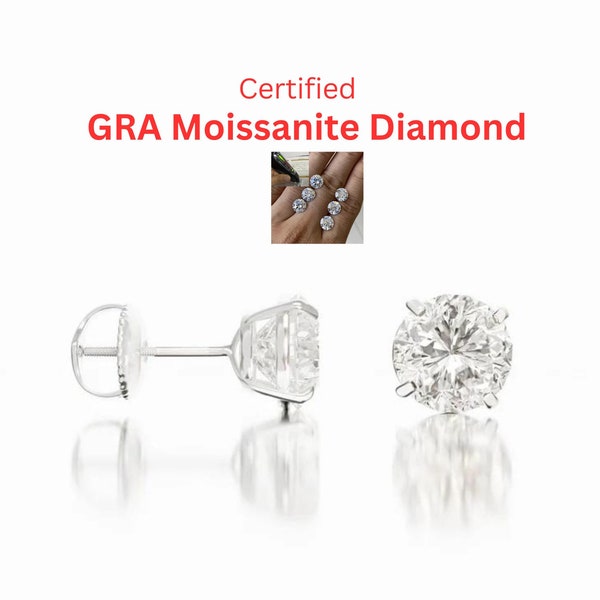 Véritable Moissanite certifié D-VVS1 rond 14 carats en or massif blanc Moissanite Boucles d'oreilles Moissanite Boucles d'oreilles Moissanite