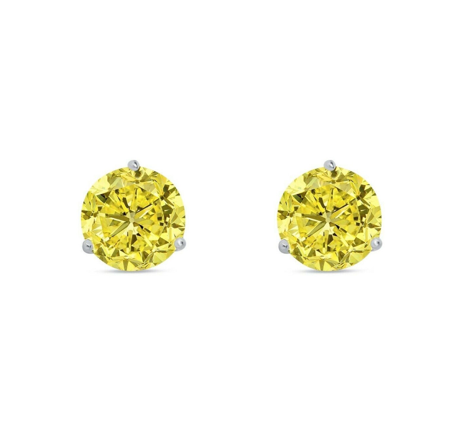6MM Round Yellow Canary Stud Earrings Real 14K White Solid Etsy
