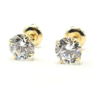 Earrings Real 14K Yellow Gold Round Simulated Diamond Studs Screw-Backs Gifts for Mom, Gifts for Sister, Gifts for Wife, Birthday Gifts,