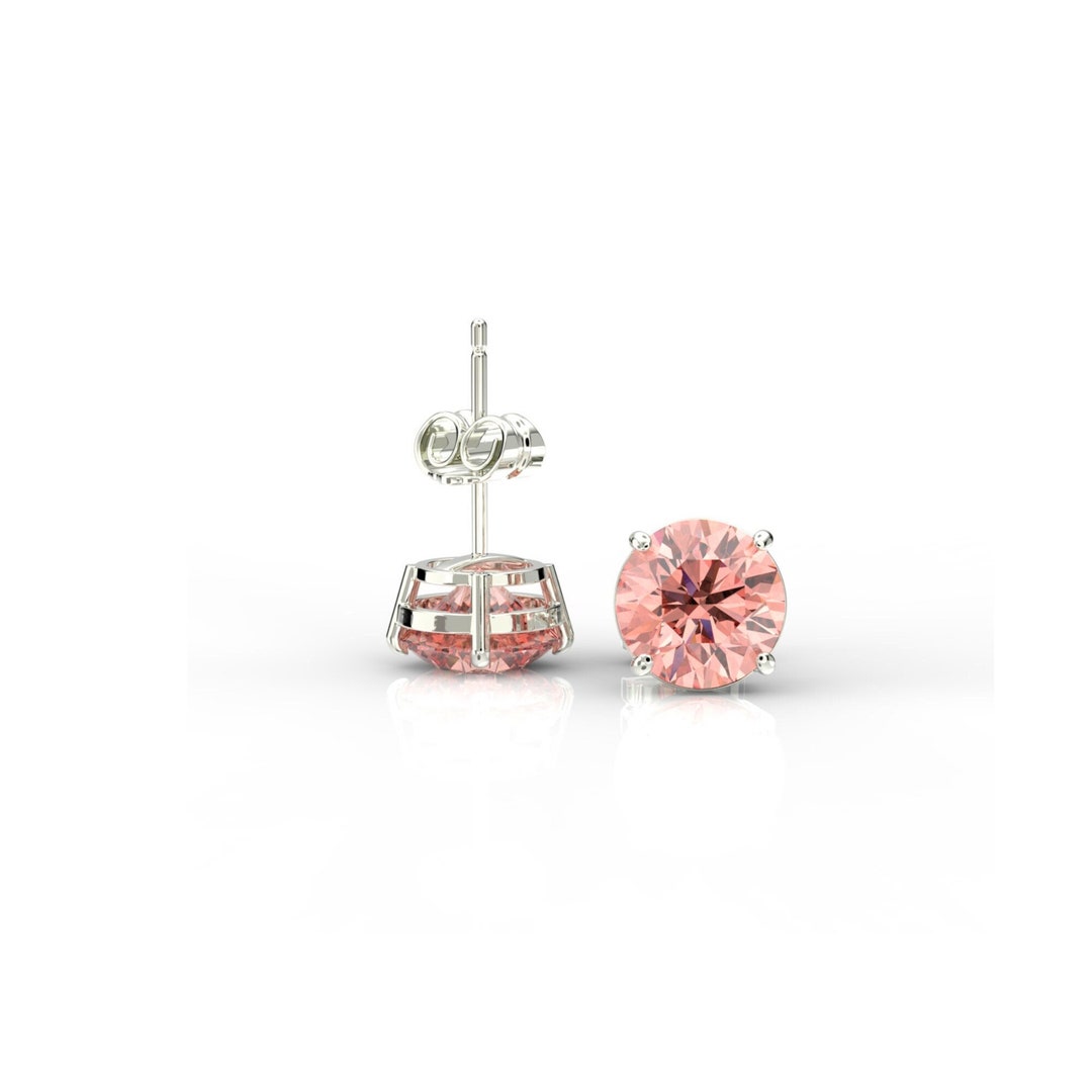 Pink Diamond Earrings 4 Ct Round Cut 8mm Pink Diamond Studs Etsy
