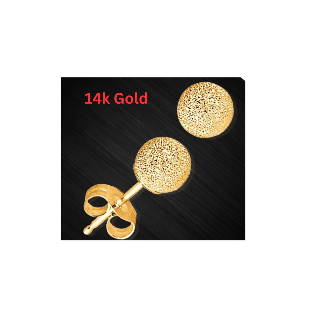 Womens Laser Cut Ball Studs Earrings Gold Real 14k Solid Yellow Gold
