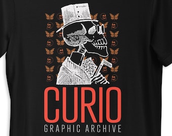 DIA de LOS MUERTOS Unisex Graphic tee w/ vintage Mexican illustration of skeleton gentleman