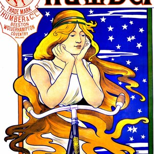 Humber Cycles Mucha style illustré femme vintage publicité graphique tee