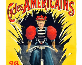 Cycles Americains ilustrado mujer vintage bicicleta anuncio gráfico tee