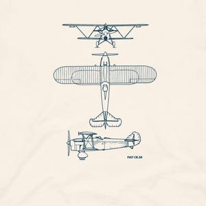 Vintage Fighter Plane Blueprint Tee, Fiat CR30 Biplane Shirt, Military Aviation Schematic, Pilot Gift, Aviator Unisex Tee