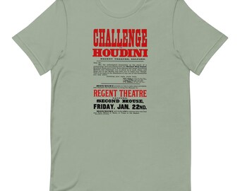 Vintage Houdini Poster Tee, Challenge to Houdini Magic Shirt, Antique Escape Artist Playbill, Magician Gift, Unisex T-Shirt