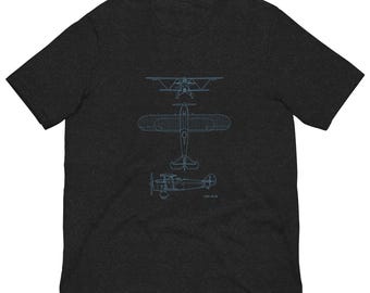Vintage Fighter Plane Blueprint Tee, Fiat CR30 Biplane Shirt, Military Aviation Schematic, Pilot Gift, Aviator Unisex Tee