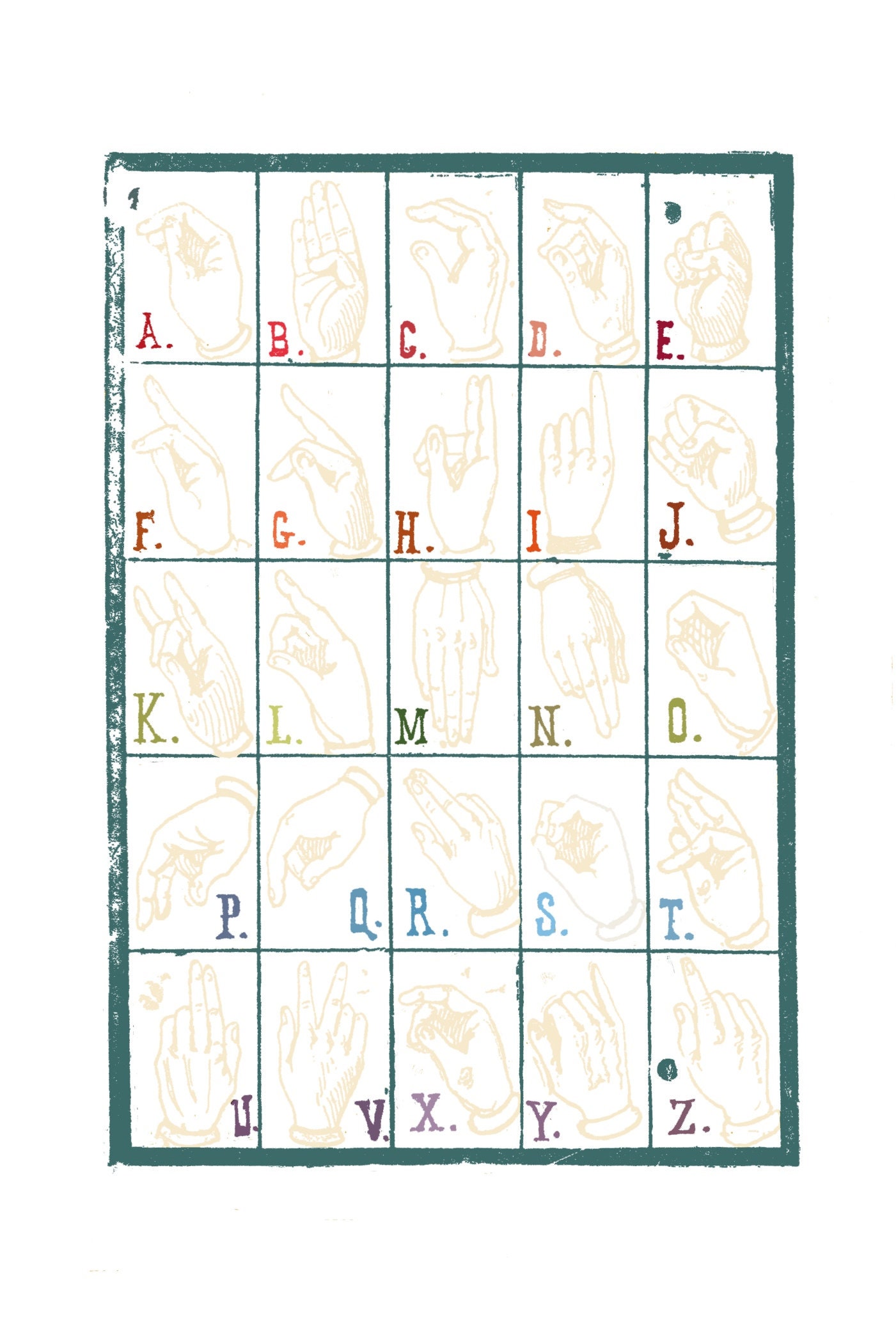 AMERICAN SIGN LANGUAGE Alphabet Diagram Vintage Illustration Unisex ...