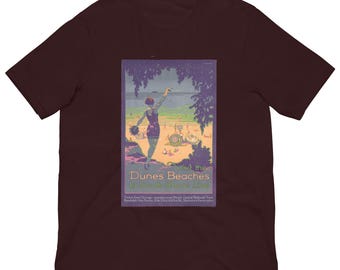 Vintage Beach Travel Poster Tee, Indiana Dunes Shirt, Art Deco Summer Graphic, South Shore Line Print, Retro Lake Michigan Gift Tee