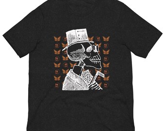 Day of the Dead Gentleman Tee, Vintage Calavera Skeleton Top Hat Shirt, Dia de los Muertos Card Player, Mexican Folk Art Unisex Tee