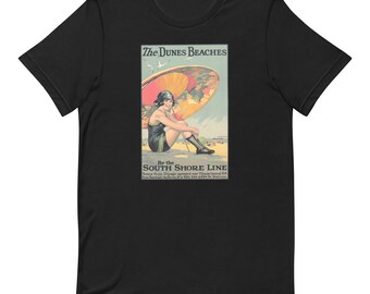 Vintage Bathing Beauty Tee, 1920s Beach Pin Up Shirt, Art Deco Parasol Poster, Indiana Dunes Travel Print, Retro Flapper Gift Tee