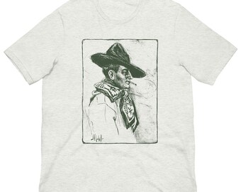 Vintage Cowboy Graphic Tee, Western Linocut Portrait Shirt, Cowboy Aesthetic Tee