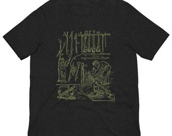Vintage Camping Graphic Tee, Bushcraft Campfire Cooking Diagram Shirt, Woodcraft Survival Skills, Camper Outdoorsman Gift, Unisex Tee