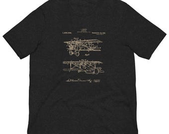 Vintage Airplane Patent Graphic Tee, Antique Biplane Blueprint Shirt, 1922 Aviation Patent, Pilot Gift, Aviator Unisex T-Shirt