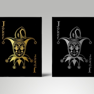 Tela per carte da gioco Joker in oro/argento/Arte del poker/Tela da gioco/Arte del gioco d'azzardo/Stampe su tela/Arte da parete