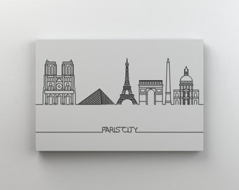 Paris City Skyline Canvas Art: Minimalist Outline, France Wall Decor