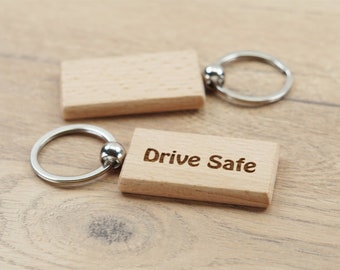 Personalized Rectangle Beech Wood Keychain, Laser Engraved Rectangle Keyring