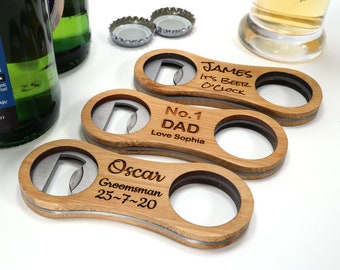 Personalized Wood Bottle Opener, Laser Engraved Gift