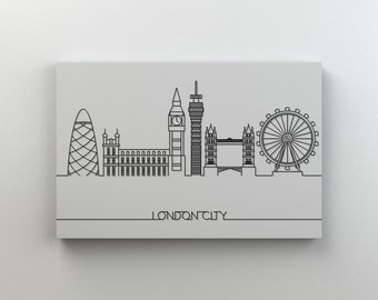 London Skyline Canvas Print, England Minimalist Outline Art