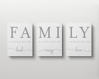 Family Canvas Set, Loud Crazy Love, Typography Wall Art