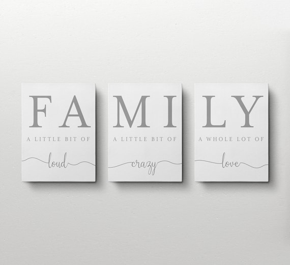 Family Canvas Set, Loud Crazy Love, Typography Wall Art
