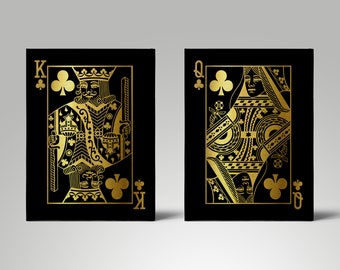 Gold King and Queen of Clubs Canvas Art Prints, Couple Gift