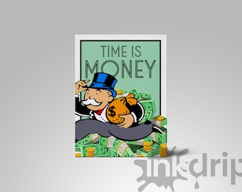 Monopoly Man 'Time Is Geld' Leinwandkunst, Motivationsdruck