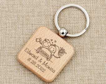 Personalised Square Keyring / Laser Engraved Keychain / Customised Gift / Beech Wood Key Ring / Personal Message Key Chain