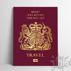 UK Passport Canvas / British Passport Art / Motivational Canvas / Travel Art / Inspirational Art Canvas