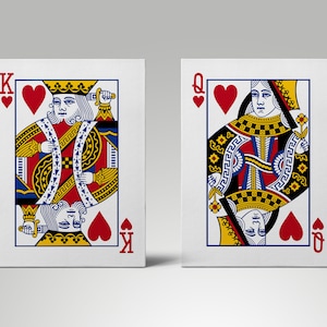 Set di tele Re e Regina di Cuori / Regalo per lui e per lei / Stampe su tela / Arte da parete / Duo / Pacchetto / Carte da gioco