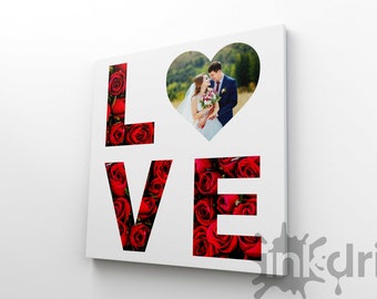 Personalized Photo Canvas, LOVE Heart Shape, Anniversary Gift, Valentine's Gift