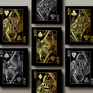 Tela da gioco regina in oro/argento personalizzata / tela personalizzata / cuori / diamanti / vanghe / mazze / stampe su tela / arte murale