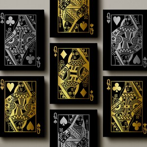 Tela di carte da gioco Regina Oro/Argento / Cuori / Quadri / Picche / Fiori / Stampe su tela / Arte da parete
