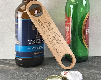 Personalized Beech Wood Bottle Opener, Laser Engraved Gift