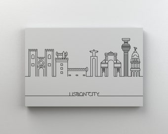 Lisbon City Skyline Canvas Print, Portugal Outline Art