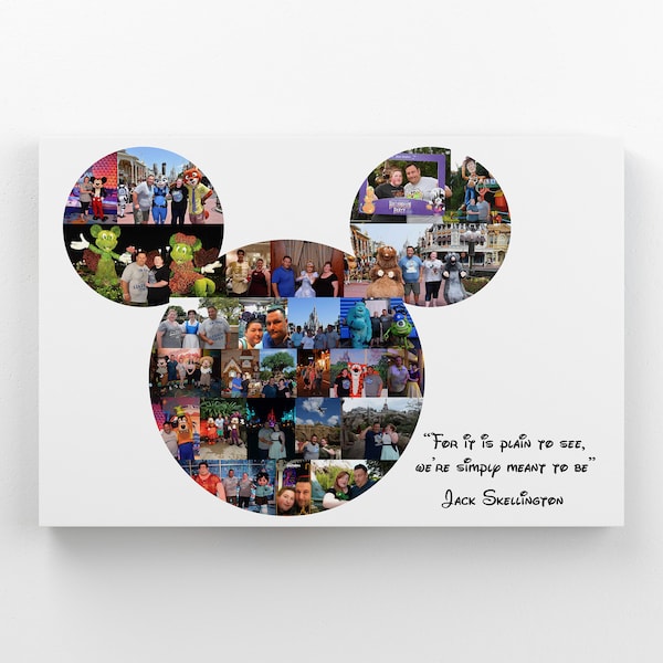 Toile Disney personnalisée / Photo personnalisée en forme de Mickey Mouse / Impression sur toile encadrée collage / Toile d'anniversaire
