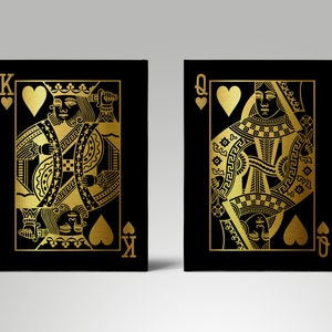 Conjunto de lienzos Gold King y Queen of Hearts / Su regalo / Impresiones de lienzo / Arte de pared / Dúo / Paquete / Naipes