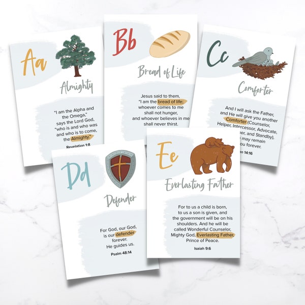 Kids Names of God Alphabet Flashcards | INSTANT DOWNLOAD | Abcs, A to Z, Memory Verses, Preschool, Homeschool, DIY Printables