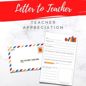 Carta a su maestro imprimible, agradecimiento al maestro, agradecimiento al personal, agradecimiento del día del maestro, carta del niño, carta del estudiante