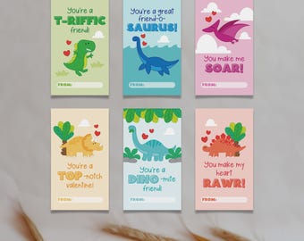 Dinosaur Valentine Cards: Printable Kids Valentines (Digital Download)