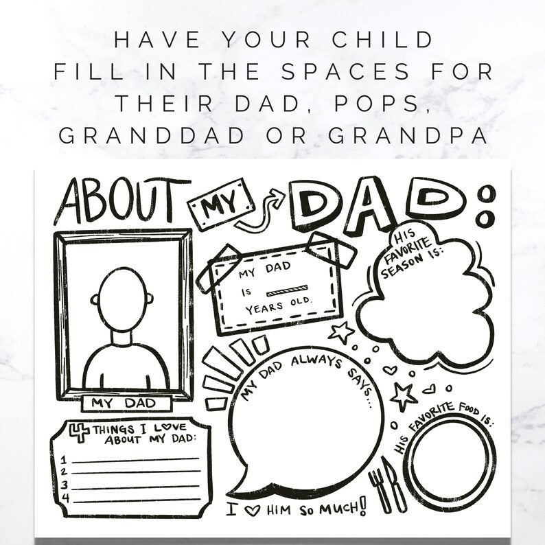 All About My Dad Printable Father's Day Coloring Page | Etsy