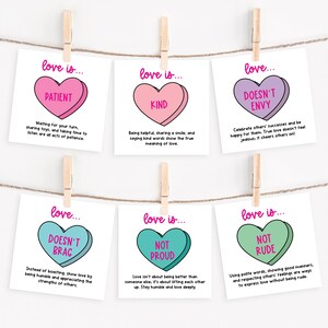 1 Korinther 13 Love Candy Herzkarten | Druckbare Valentinstag Aktivität für Kinder | Bibel Vers Lehrmittel | Christliche Familiendevotionalie