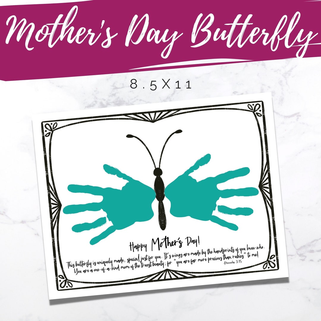 Mother's Day Butterfly Handprint Card Printable Mothers - Etsy