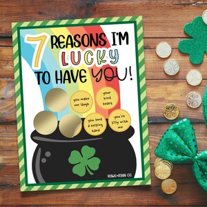 7 Reasons I&#39;m lucky to Have You | INSTANT DOWNLOAD | St. Patty&#39;s Scratch Off, Words of Affirmation, Gold Coins, Kids, Family, Printable