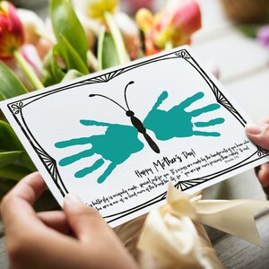 Carte empreinte de main papillon fête des mères, artisanat imprimable d'empreinte de main de fête des mères, cadeau pour parents, cadeau pour maman