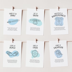 Tarjetas de memoria imprimibles de la Armadura de Dios para niños / Aprendizaje de versículos bíblicos / Enseñanza cristiana / Escuela dominical / Devocionales familiares / Memorización de las Escrituras
