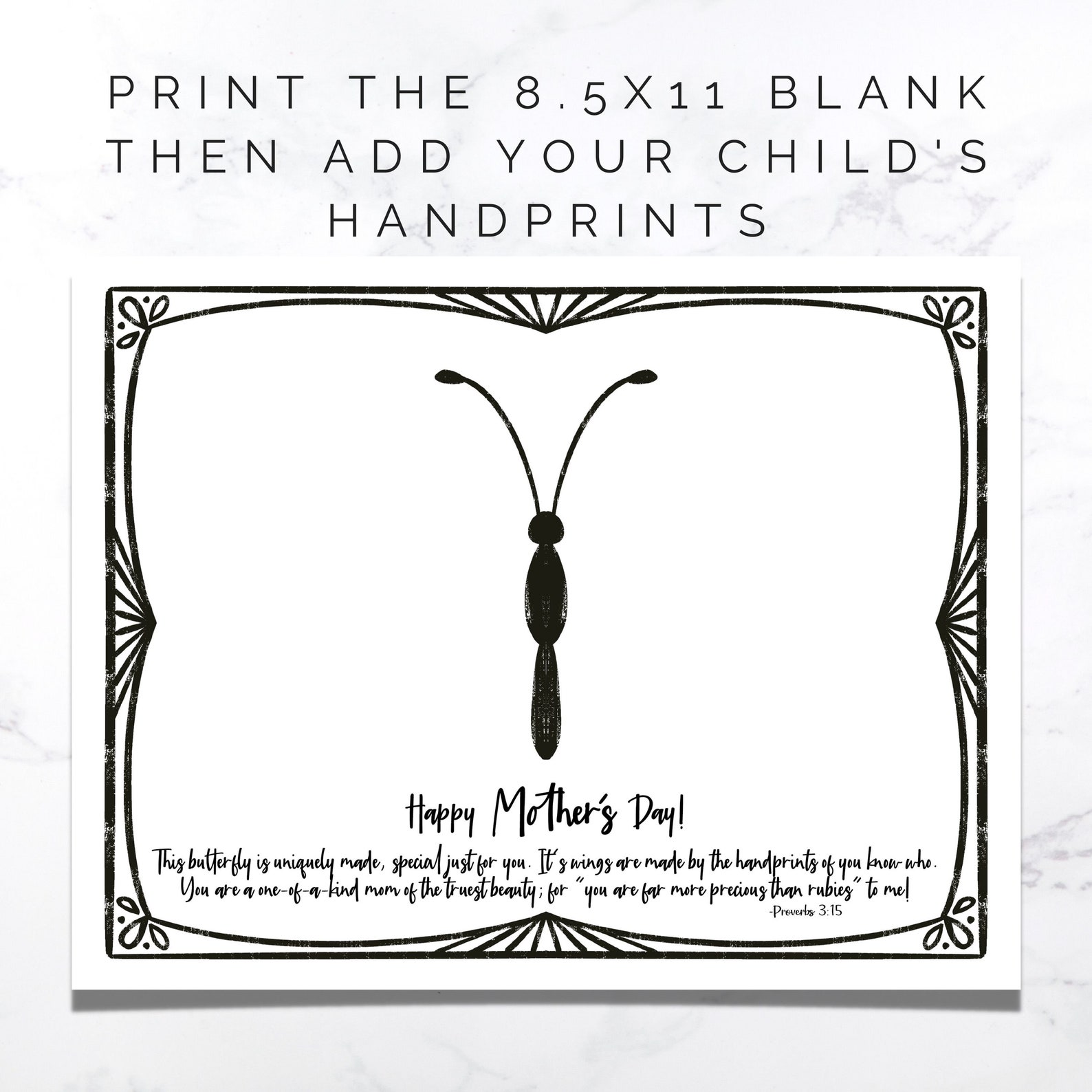 Mother's Day Butterfly Handprint Card, Printable Mothers Day Handprint
