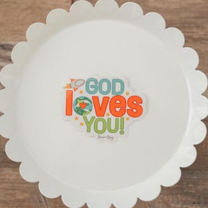God Loves You Sticker | Christian Waterproof Vinyl Sticker | Faith-Based Inspirational Sticker for Laptops, Water Bottles, Phone Cases