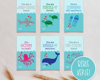 Sea Animal Valentine Cards: Kids Printable Valentines with Bible Verse (PDF Download)